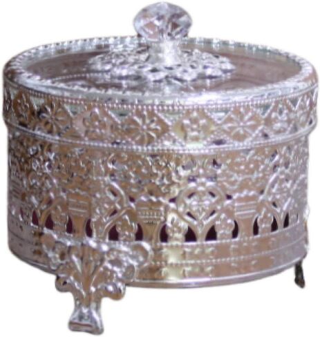 Vintage Round Jewelry Decorative Trinket Box Ring Box Antique Metal Case 4.7 inch (Shiny Silver, Small) in Saudi Arabia