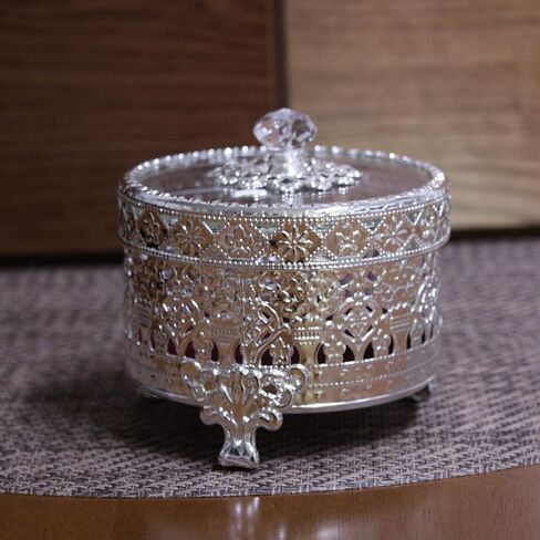 Vintage Round Jewelry Decorative Trinket Box Ring Box Antique Metal Case 4.7 inch (Shiny Silver, Small) in Saudi Arabia