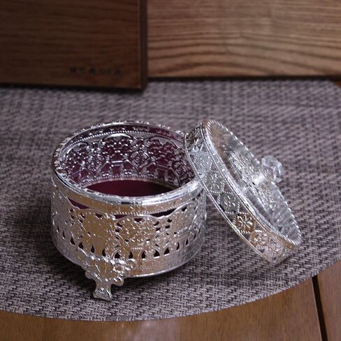 Vintage Round Jewelry Decorative Trinket Box Ring Box Antique Metal Case 4.7 inch (Shiny Silver, Small) in Saudi Arabia