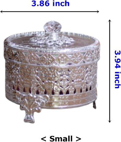 Vintage Round Jewelry Decorative Trinket Box Ring Box Antique Metal Case 4.7 inch (Shiny Silver, Small) in Saudi Arabia