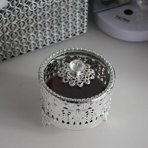 Vintage Round Jewelry Decorative Trinket Box Ring Box Antique Metal Case 4.7 inch (Shiny Silver, Small) in Saudi Arabia