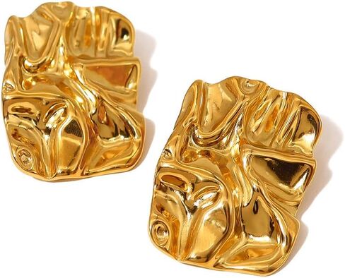 أقراط مربعة ذهبية للنساء، مجوهرات كلاسيكية عصرية مكتنزة هندسية غير منتظمة in Kuwait