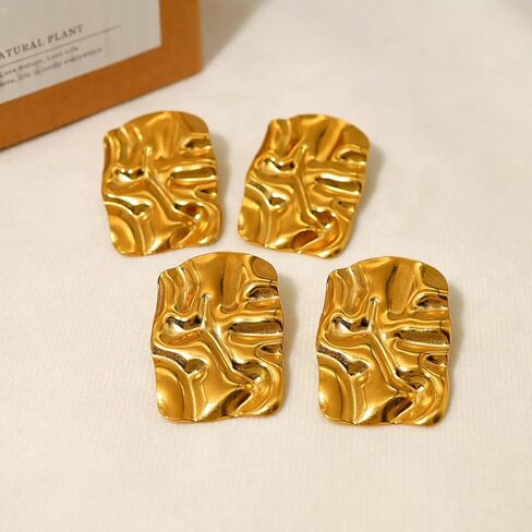 أقراط مربعة ذهبية للنساء، مجوهرات كلاسيكية عصرية مكتنزة هندسية غير منتظمة in Kuwait