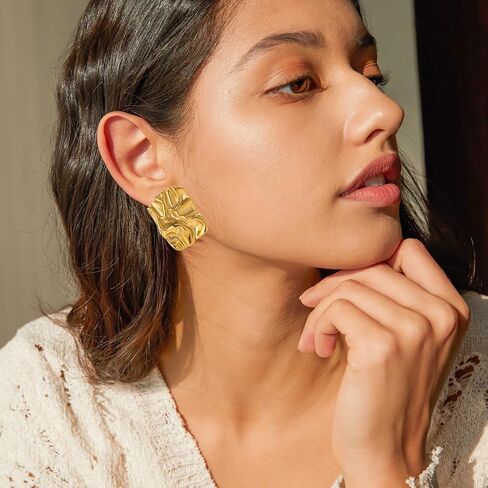 أقراط مربعة ذهبية للنساء، مجوهرات كلاسيكية عصرية مكتنزة هندسية غير منتظمة in Kuwait