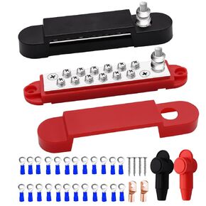 12V Bus Bar 150A Power Distribution Block Busbar 1/4"(M6) Studs 12 x #8(M4) Screw Terminals with Cover Block Distribution Box for Marine, Automotive, and Solar Wiring