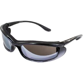 Global Vision Shadow Foam-Padded Motorcycle Sunglasses for Men & Women Shatterproof Polycarbonate Flash Mirror Lens w/Two-Tone Black and Silver Frame