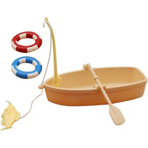 Toddmomy Fake Fishing Boat Figurine, 1 Set Doll House Swimming Ring Canoe Model Plastic Sea Fishing Boat for Dollhouse Decor