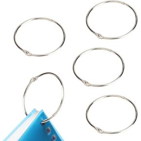 3 Inch Loose Leaf Binder Rings, Metal Book Rings Easy to Open and Close, Round Shower Curtain Hooks, Circular Hinged Key Rings Clasp for Crafts, Cards, Home School Office (5 PCS)