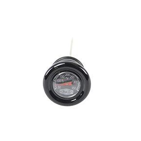 Black Shorty Style Oil Tank Dipstick with Oil Temperature Gauge - Black Gauge Face/Black Bezel/Orange Needle - Fits 1965-1984 Harley FL & 1971-1984 FX Big Twin & 1971-1978 XL Sportster Models