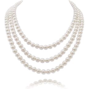 Kalse 3 Strands 4mm Simulated Pearl Choker Chunky Bib Necklace 17 18 19 inch
