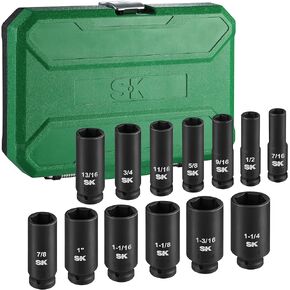 SK 1/2" Drive Impact Socket Set, Deep Metric Sockets, 13-Piece 12-27mm, Premium CR-MO Steel, SureGrip 6 Point Design, With Storage Case