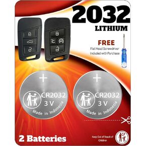Key Fob Battery CR2032 for VW Volkswagen (2 Pack) Atlas Jetta Tiguan Arteon Passat Golf Alltrack Remote Key Battery Replacement (KR5FS14-US) Check Fitment Guide