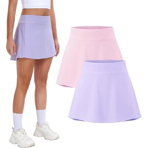 Femdouce 1-2 Pack Womens Athletic Tennis Skirts with Pockets High Waisted Golf Skort Skirts Workout Lightweight Golf Skirt