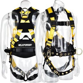 3D-Rings Industrial Fall Protection Safety Harness With Waist Tounge Buckle | Leg Tounge Buckles | Waist & Shoulder Pad Support ANSI Compliant Full Body Personal Protection Equipment
