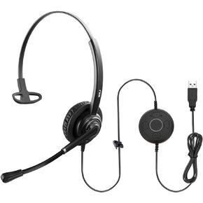 MKJ USB Headset with Microphone Noise Cancelling for PC, Computer Headset for Call Center & Home Office, Wired Headphones with Mic for Skype, Ms Teams, Zoom, Business, VoIP Softphone