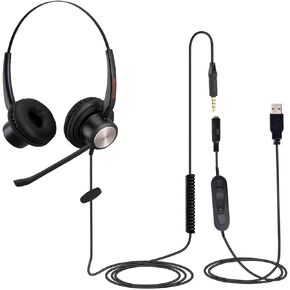 N/X Wired USB Headset with Noise Cancelling Microphone for Laptop PC, Lightweight 3.5mm,USB-A Headphones for Call Center Office Work from Home Dragon Webinar Teams Zoom Meeting
