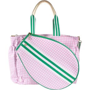 Lilly Pulitzer Tennis Tote Bag with Removable Shoulder Strap, Large Tennis Shoulder Bag for Tennis Racket, Pickleball, Racket Sports, Travel Bag, Pink Caning