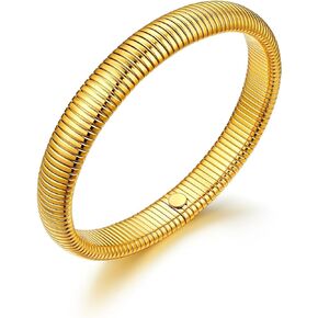 U7 Stretch Bracelets for Women Stainless Steel 18K Gold Plated Bangle Bracelets,Non Tarnish Link Bracelets,10mm,16mm,20mm
