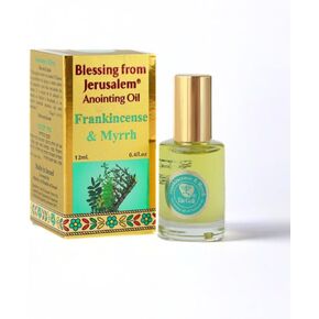 Frankincense and Myrrh Anointing Oil, Blessing from Jerusalem - Gold Collection, Made in Holy Land (12ml - 0.4 Oz) Anointing Oil for Prayers and Blessings Scented with Oils of The Bible.