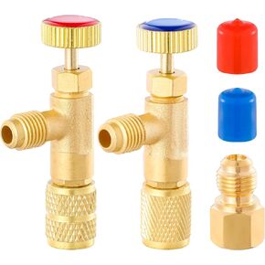R12 R410 Refrigerant Charging Valve with R410 Brass Tank Adapter, Safety Flow Control Ball Valve R12 R22-1/4 Male to 1/4 Female, R410-1/4 Male to 5/16 Female