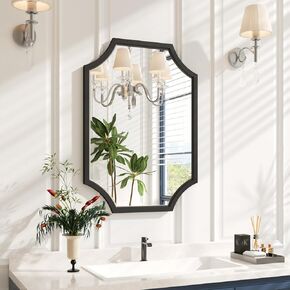 Kelly Miller 24"x36" Gold Mirror for Wall, Gold Scalloped Mirror Vanity Mirror Decorative Wall Mirror Art Beveled Framed for Master Bath Half Bath Living Room Fireplace Mantle Hallyway Entryway