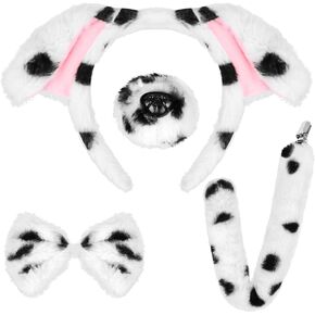 Plush Animal Ears Headband with Nose Tail,Horns Headband Halloween Christmas Party Animal Cosplay Costume Headwear