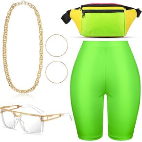 Junkin 80s 90s الهيب هوب امرأة طقم زي المرأة اليوغا السراويل الخصر حزمة مراوح مغني الراب النظارات الشمسية حبل أقراط للأذن على شكل سلسلة in Saudi Arabia