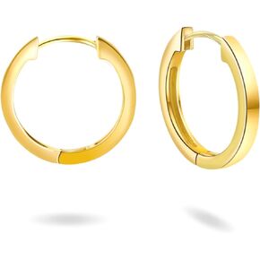 Gold CZ Huggies Earrings for Women and Girls, 14K Yellow Gold Plated Piercing Hoop Earrings with S925 Sterling Silver Pin