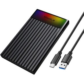 2.5" External Hard Drive Enclosure with RGB Light USB 3.2 to SATA III Adapter Supports 2.5 Inch SSD/HDD Box for 9.5mm 7mm Hard Disk case Compatible with Toshiba Samsung WD, Xbox PC TV