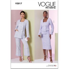 Vogue Misses' Close Lined Jacket, Pencil Skirt and Semi-Fitted High-Rise Pants Sewing Pattern Packet, Design Code V2017, Sizes 8-10-12-14-16, Multicolor