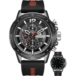 Chronograph Watches for Men Black Big Face Analog Quartz Watch Fashion Luminous Waterproof Luxury Calendar Sport Mens Wrist Watch with Silicone Strap