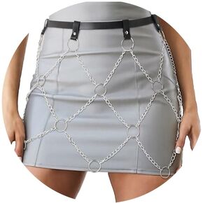 Navoky Punk Leather Body Chain PU Leather Gothic Metal Ring Bra Chain Circle Chest Chains Metal Accessories Nightclub Rave Outfits Party for Women