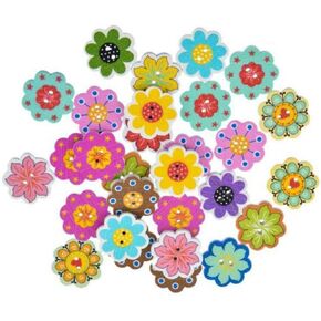 AKOAK 50 Pcs/Pack 20MM Multi-Color Wooden Buttons 2-Hole Flower Shaped Buttons for DIY Crafts Scrapbooking Sewing