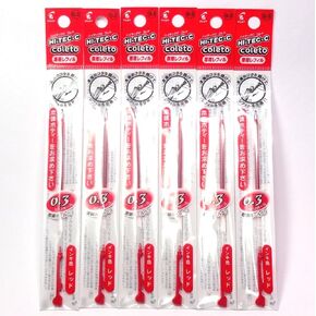 Pilot Hi-Tec-C Coleto Gel Ink Pen Refill 0.3mm, Red, × 6 Packs/total 6 pcs (Japan Import) [Komainu-Dou Original Package]