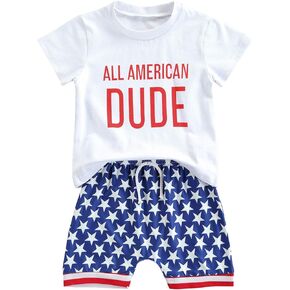 Toddler Baby Boy 4th of July Outfit Short Sleeve T-shirt Top American Flag Shorts 2Pcs Summer Clothes Set