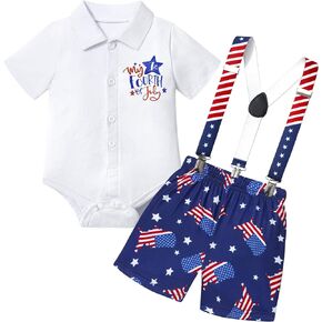 DONWEN 4th of July Baby Boy Outfit Short Sleeve My 1st Fourth July Romper Shirt + American Flag Shorts Infant Outfits