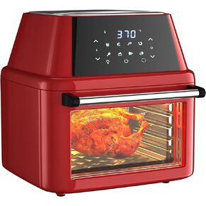 8 in 1 Automatic Air Toaster Oven, 1800W 19 QT Countertop Oven Toast Cooker w/1-60 Min Timer, 90-400°F Temp Control, 8 Preset Functions & LED Display for Pizza/Chicken/Cookies (Red)
