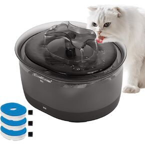 0.9gal/115oz/3.4L Cat Water Fountain Ultra Quiet Auto Water Dispenser for Cats Running Waterer Bowl Pet Water Fountain for Dogs Inside Cat Drinking Fountain Waterfall with 3Filters(Black)