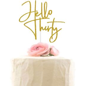 Hello Thirty Cake Topper, Happy 30th Birthday Cake Decors, 30th Birthday Party Decorations Supplies Gold Glitter