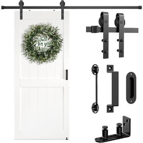 Barn Door Hardware Kit 6.6FT Heavy Duty Sliding Door Track Kit with Floor Guide and 2 Handles with Lock, Smoothly Hardware Kits for Interior Exterior Fit 36"-40" Wide Panel (J Shape Hanger)