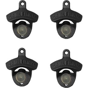 Black Magnetic Beer Bottle Opener Wall Mounted Beer Cap Opener with Magnets Built-in to Catch Bottle Cap (4 Packs)