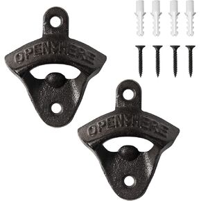 2PCS Cast Iron Wall Mounted Bottle Opener Vintage Rustic with Self-Tapping Screws for Home Garden Bar KTV Hotel HE06