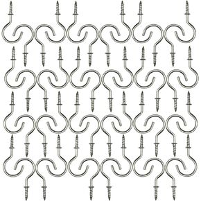 50 Pcs Screw-in Ceiling Hooks Screw Hooks Cup Hooks Nickel Plated Hooks for Cabinet Shelf Silver 1 inch
