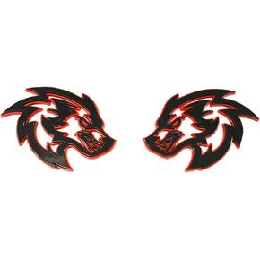 2Pcs Wolf Head Emblems 3D Car Truck Motorcycles Side Rear Styling Badge Wolf Decal Custom New (Black/Red Line)