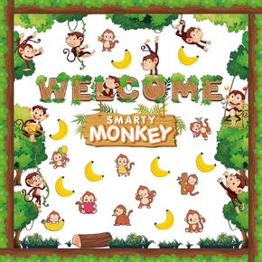 Jungle Theme Monkey Birthday Bulletin Board Set Classroom Happy Birthday Chart Cutouts Safari Decorations for Calendars Bulletin Boards Wall Preschool Decor Back to School Teacher Supplies