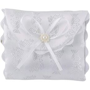First Communion White Satin Brocade Rosary Case with Chalice Design, 3 1/4 Inch
