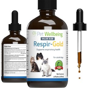 Pet Wellbeing Respir-Gold for Dogs & Cats - Vet-Formulated - Easy Breathing, Open Airways, Respiratory Support - Natural Herbal Supplement 4 oz (118 ml)