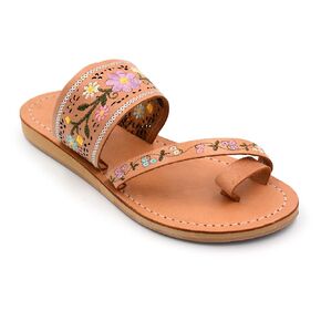 Mexican Leather Sandals with Embroidered Flowers and toe loop for Women - Model 11 (7)