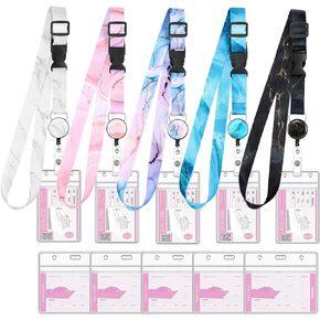5 Pack Cruise Lanyard for Ship Cards,Adjustable Lanyards for Cruise Ship Cards with Retractable Badge Holder and 10Pcs Waterproof ID Card Holder (Marble Style)