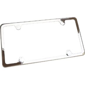 T304 Stainless Steel Polish Mirror 4 Hole Slim License Plate Frame Holder Tag w/Chrome Metal Cap …